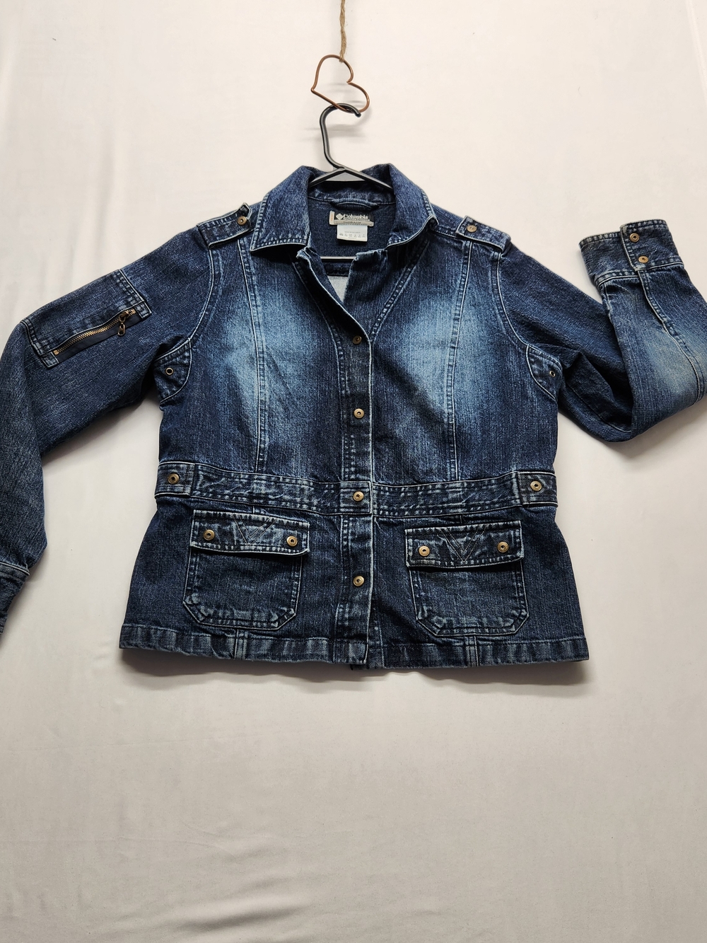 ⭐️Vintage Columbia Fitted Denim Field Jacket Large- Y2K Cargo Utility Style 